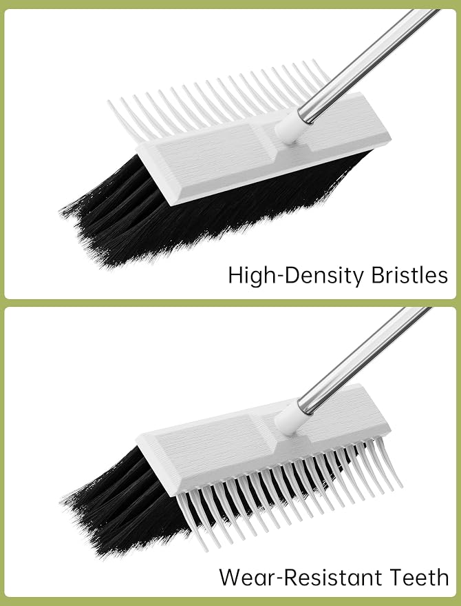 NiHome Outdoor Push Broom with Garden Rake, 2-in-1 16-Inch Dual-Sided Head - Image 4