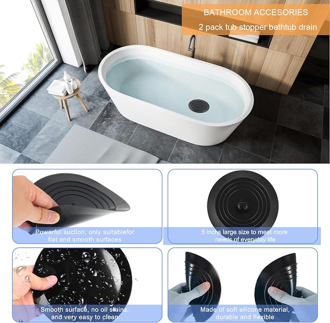 V-TOP Bathtub Drain Stopper 2 Pack, 5 inches Silicone Tub Stopper Shower Drain - Image 4