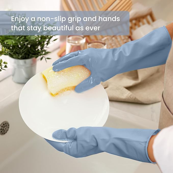 Rubber Cleaning Gloves for Dishwashing, 4 Pairs Reusable Kitchen Gloves for - Image 3