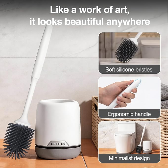 Lefree Silicone Toilet Brush and Holder, Bathroom Cleaner Brush Set, Non-Slip - Image 5