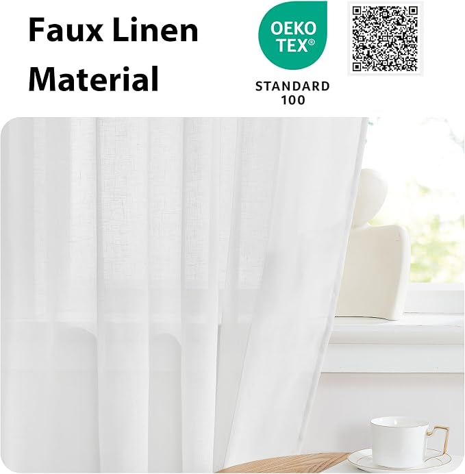 NICETOWN Faux Linen French Door Curtain 72 Inch Length Farmhouse Window - Image 5