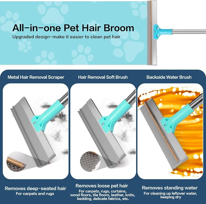 3 in 1 Carpet Rake for Pet Hair Removal, Reusable Pet Hair Remover Broom - Image 2