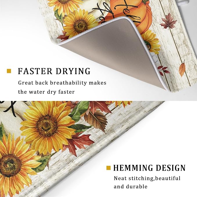 Hello Fall Dish Drying Mat Autumn Pumpkin Dish Drainer Rack Mats 18"x24" Fast - Image 3