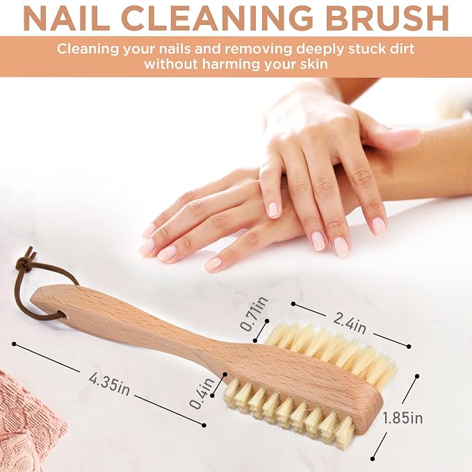 Takavu Nail Brush, Pure Boar Bristles, Natural Wood Handle, Nail Cleaning Brush - Image 2