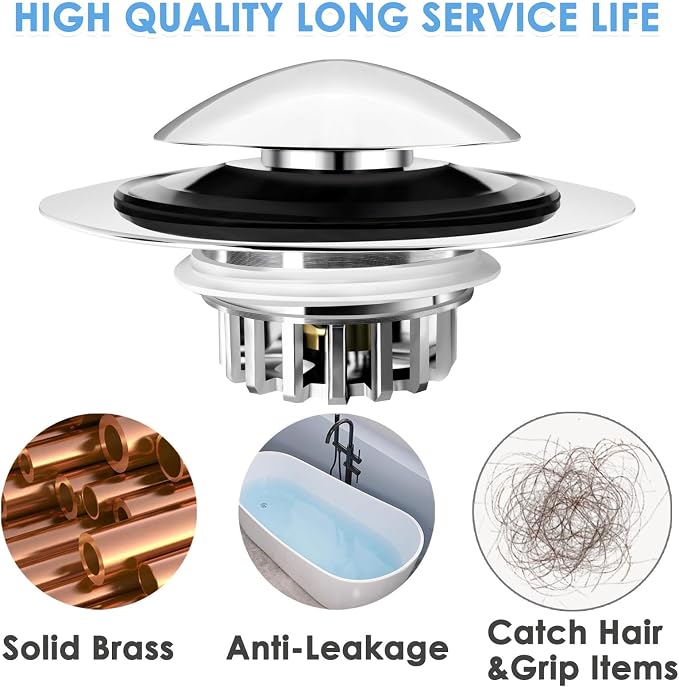 Bathtub Drain Stopper, Pop Up Tub Drain Hair Catcher, Bath Tub Drain Plug and - Image 6