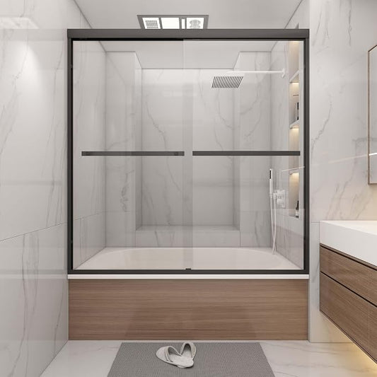 Tub Shower Door 56-60" W x 60" H, Matte Black Bathtub Door by BathlinkBathroom