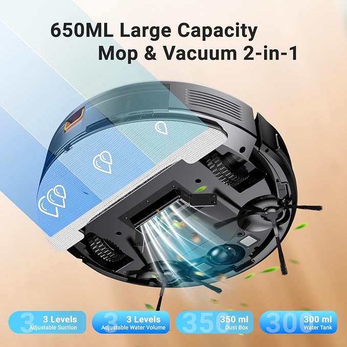 Robot Vacuum and Mop Combo, Robotic Vacuum Cleaner 5000Pa Strong Suction 130 - Image 3