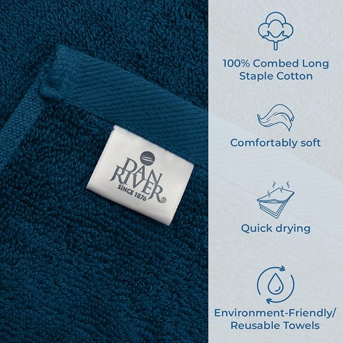 DAN RIVER Bath Towels Set of 4, 27 x 54 Inches, 100% Cotton, Larger & Lighter - Image 4