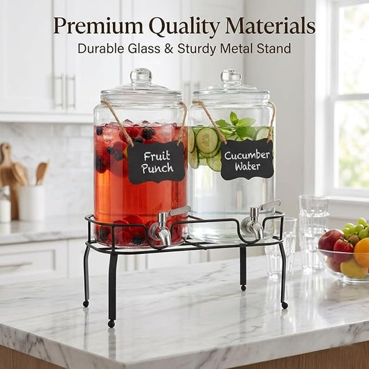 1 Gallon Glass Drink Dispenser Set of 2, Drink Dispensers - Image 2