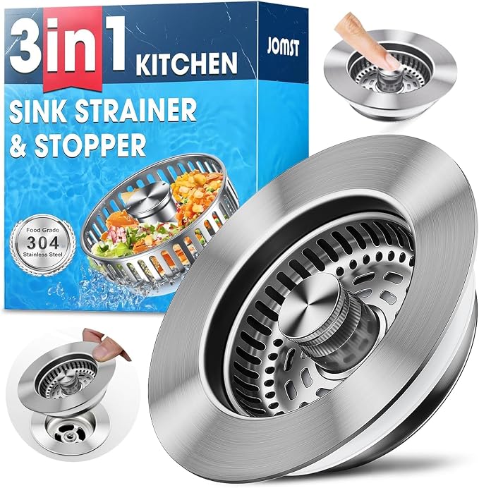 3-in-1 Stainless Steel Kitchen Sink Drain Strainer, JOMST Kitchen Gadget – Fast by Jomst