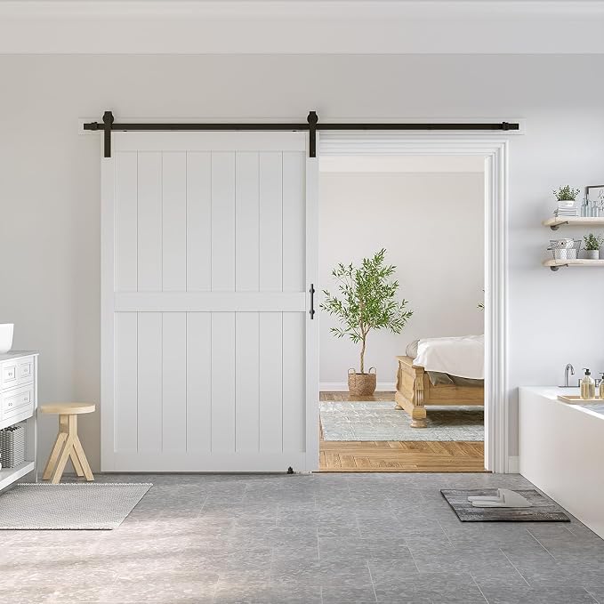 SmartStandard 54 x 84 inch White Sliding MDF Barn Door by SMARTSTANDARD