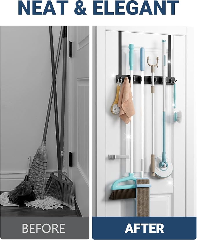 Lorbro Broom Holder Door Mount, Over the Door Broom and Mop Holder - Image 4