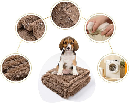 Brown Long Faux Fur Pet Throw Blankets Waterproof Dogs Calming Blanket Cat Puppy Couch Cover Love Bed Covers Washable (Brown,S)