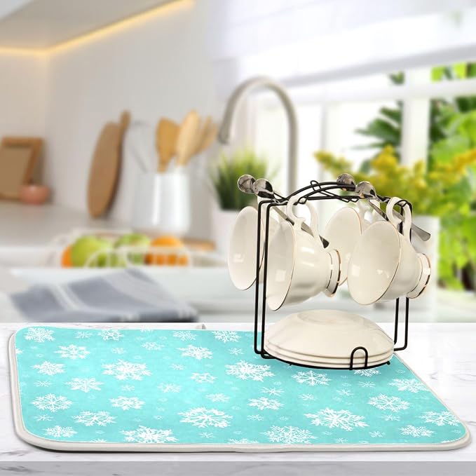 Winter Snowflake Turquoise Dish Drying Mat - Image 5