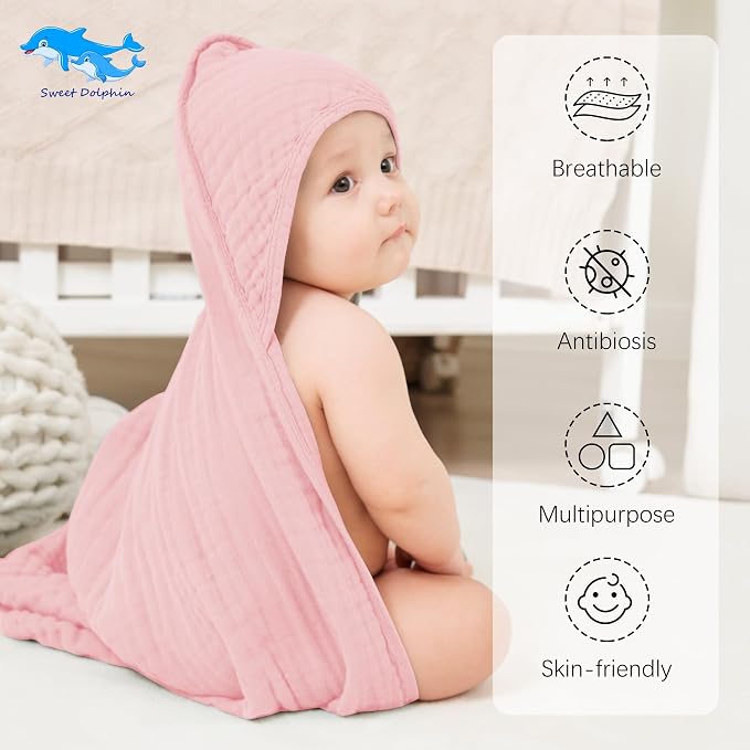 SWEET DOLPHIN Muslin Hooded Baby Bath Towels - Image 2