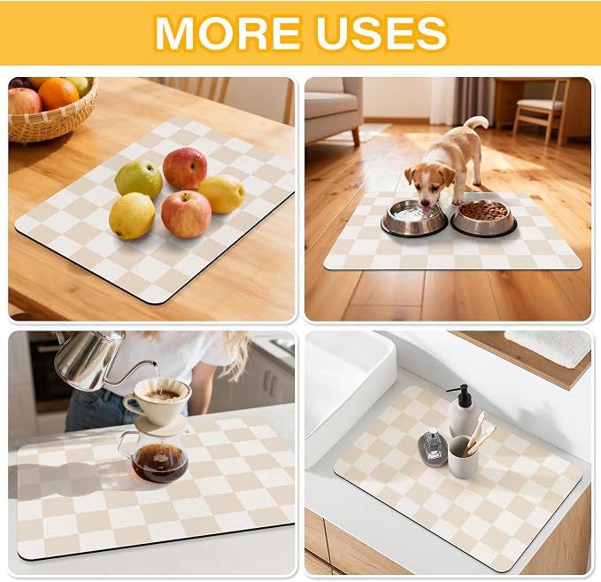 Checkered Dish Drying Mat for Kitchen Counter Coffee Mat Bar Accessories - Image 5