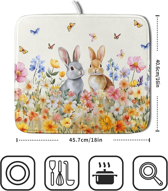 Spring Easter Rabbit Dish Drying Mat - Image 2