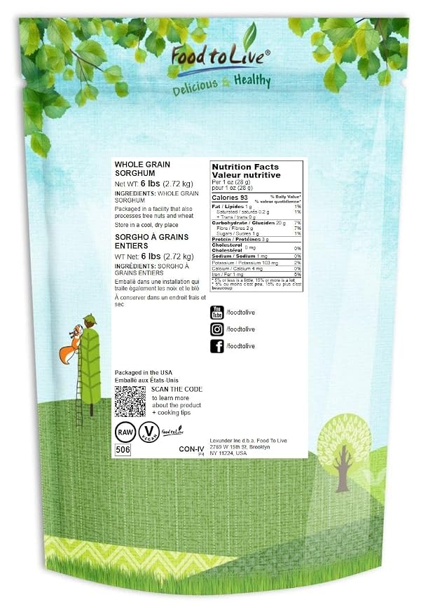 Food to Live Italian White Whole Grain Sorghum, 6 Pounds – Premium White - Image 2