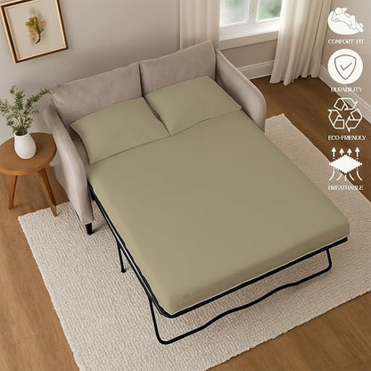 Sleeper Sofa 4 Piece Bed Sheet Set Premium Quality 100% Cotton 500 Thread Count, Smooth & Super Soft Sateen Weave, Extra Soft Bed Sheets, Wrinkle Free, 6 Inch Deep Pocket (Full, Beige)