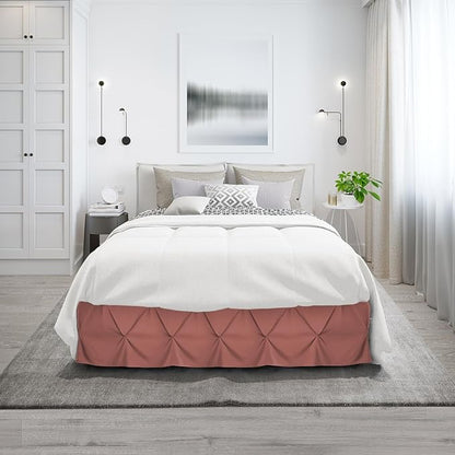 Nestl Pink Clay Bed Skirt Full Size, Pinch Pleat Full Bed Skirt, 14" Inch Drop Full Bedskirt, Hotel Quality Pink Clay Bed Skirts, Premium Microfiber Bedskirt for Full Bed, Pink Clay Full Bed Skirt