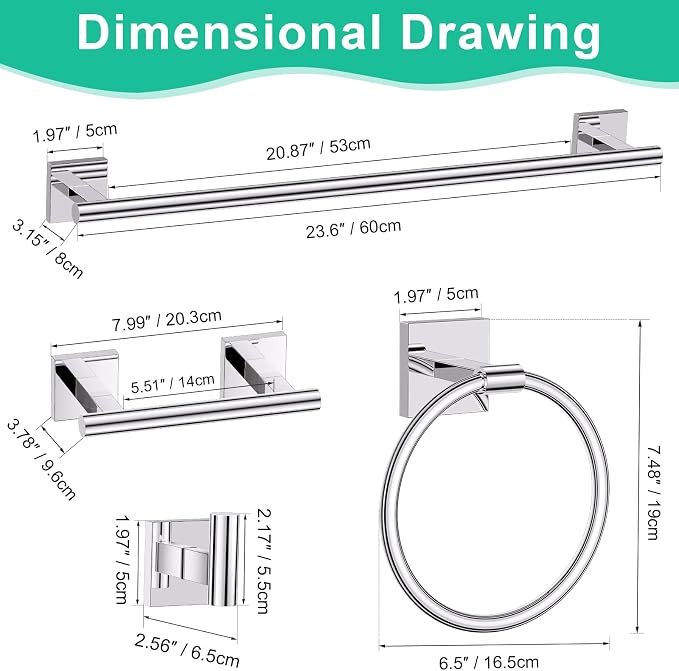 10 Pieces Polished Chrome Towel Bar Set, Double Dase Toilet Paper Holder - Image 6
