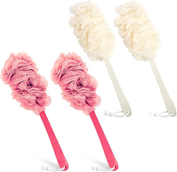 4Pack Back Scrubber for Shower, Evmliy Loofah Sponge Brush Exfoliating Body by Evmliy