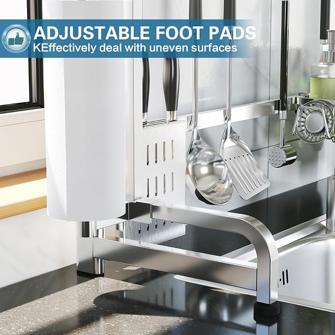 Over The Sink Dish Drying Rack, 3 Tier Adjustable Length Full Stainless Steel - Image 6
