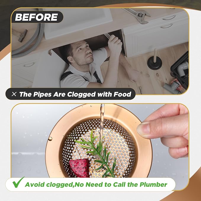 Mudder 3 Pcs Kitchen Sink Drain Strainer and Stopper Stainless Steel Garbage - Image 5