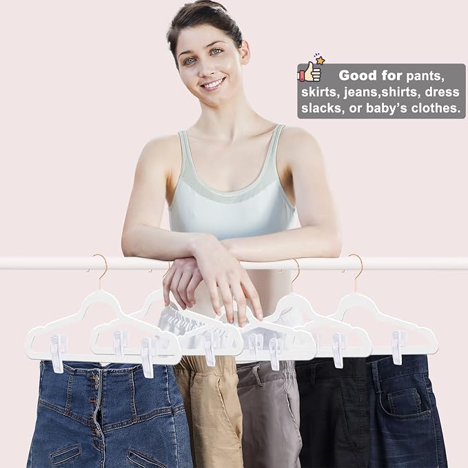 White Velvet Hangers Clips 40 PCS, Pants Hangers Velvet Clips Easily Add to - Image 4
