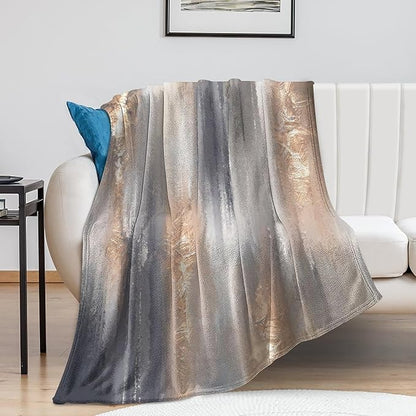 Abstract Gradient Blanket, Modern Fashion Baroque Gold Grey Painting Strokes Pattern Soft Warm Cozy Plush Flannel Covers for Livingroom Bedroom Couch Chair Camping Travel Home Decor Tapestry 30x40in