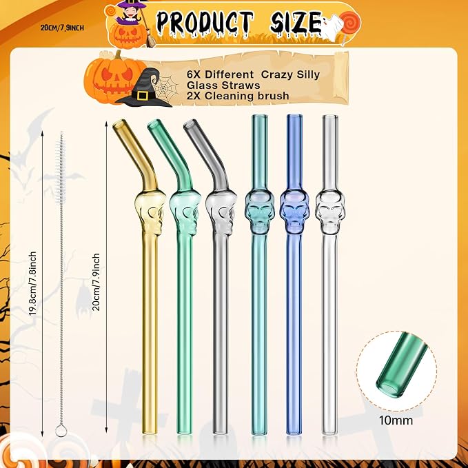 6 Pcs Skull Glass Straw Reusable Straws Shatter Resistant - Image 4