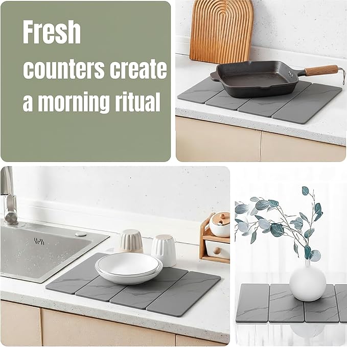 Large 4-Panel Stone Drying Mat for Kitchen Counter, Stable Hard Stone Pad for - Image 4