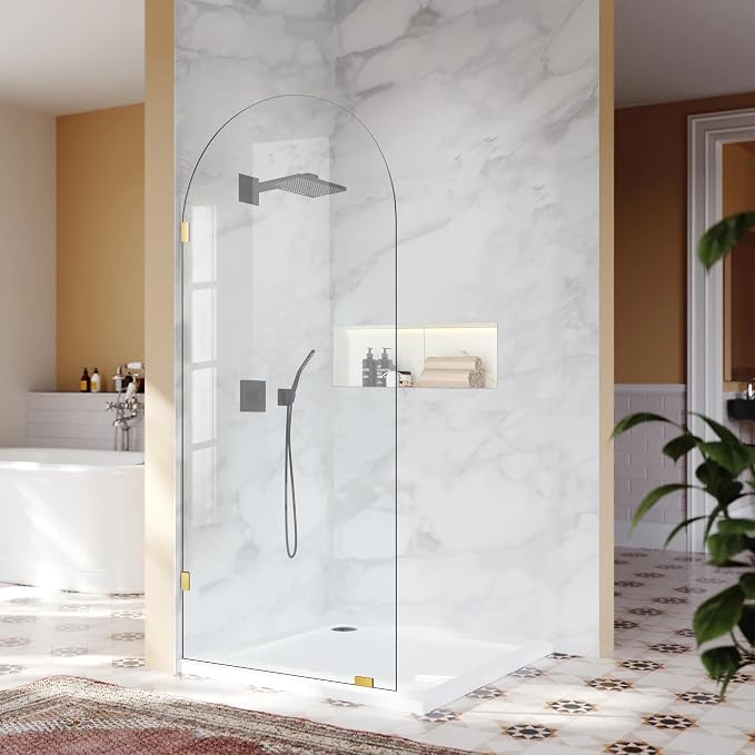 Bathroom Glass Shower Door Panel, 3/8" Thick Clear Tempered Glass Shower Screen by BathStellarMall