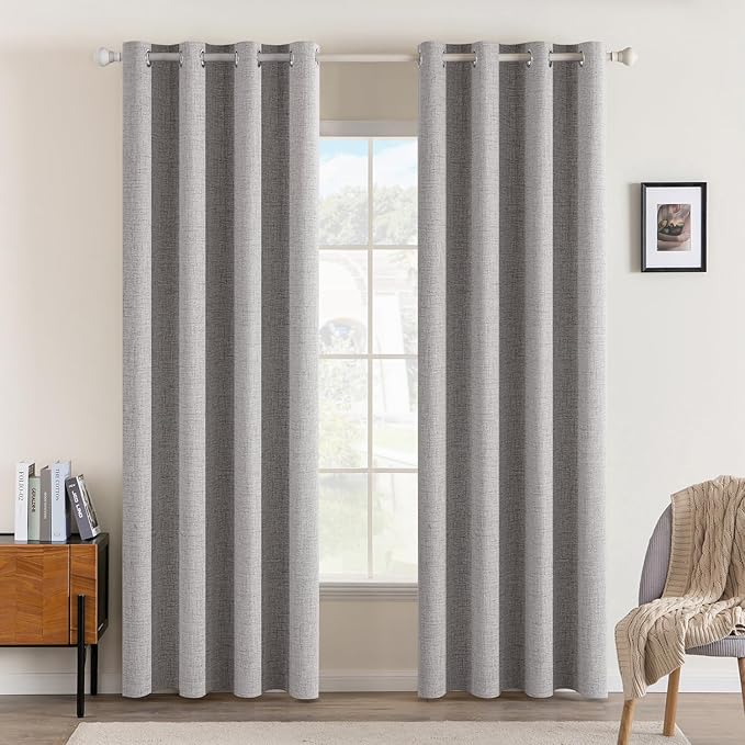 MIULEE Linen Texture Curtains for Bedroom Solid 100% Blackout Thermal Insulated Light Gray Curtains Grommet Room Darkening Drapes for Living Room Nursery 52x72 Inch (2 Panels)