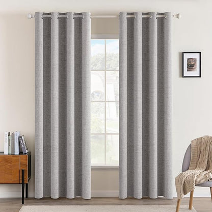 MIULEE Linen Texture Curtains for Bedroom Solid 100% Blackout Thermal Insulated Light Gray Curtains Grommet Room Darkening Drapes for Living Room Nursery 52x72 Inch (2 Panels)