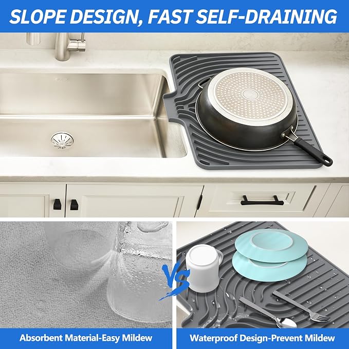 Silicone Dish Drying Mat for Kitchen Counter, 19.7" x 17.2" Large Drying Mat - Image 5