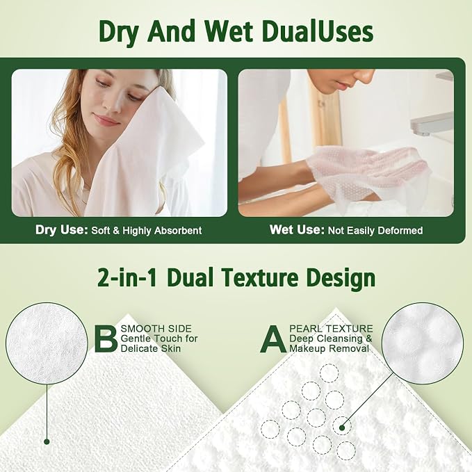 Disposable Face Towels 300 Count, Biodegradable Ultra Soft & Thick Facial Towels - Image 4