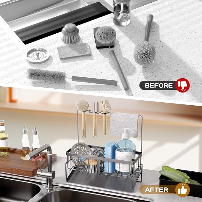 NET MEYA Sponge Holder for Kitchen Sink, Stainless Steel Sink Caddy - Image 6