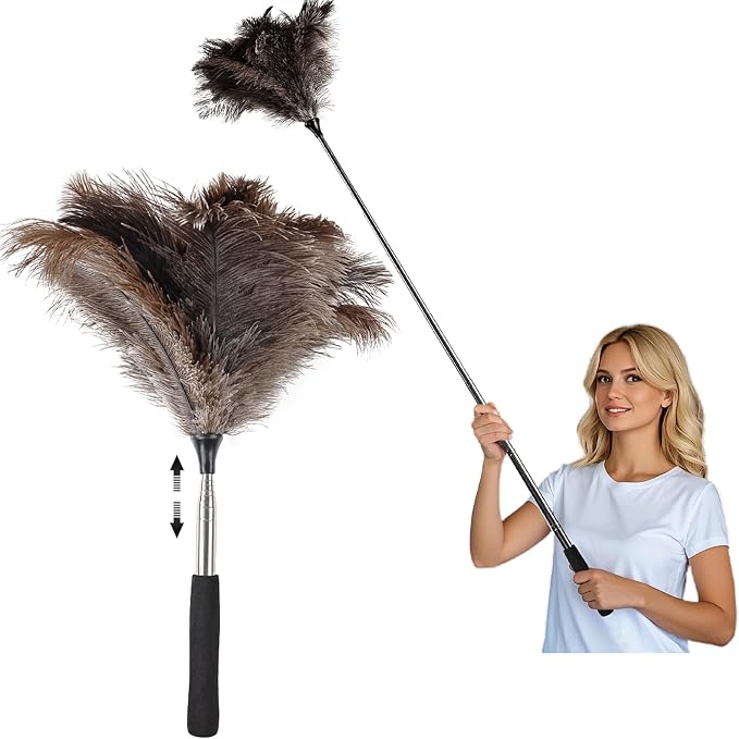THARAHT Extendable Ostrich Feather Duster up to 16-47 inches Fluffy Feathers by THARAHT
