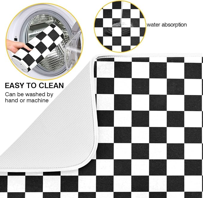 Black White Checkered Pattern Dish Drying Mat - Image 2