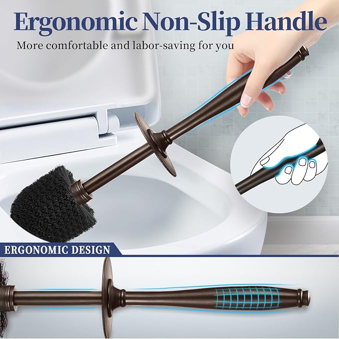 HAMITOR Toilet Bowl Brush Holder Set: 2 Pack Modern Deep Cleaning Bathroom - Image 4