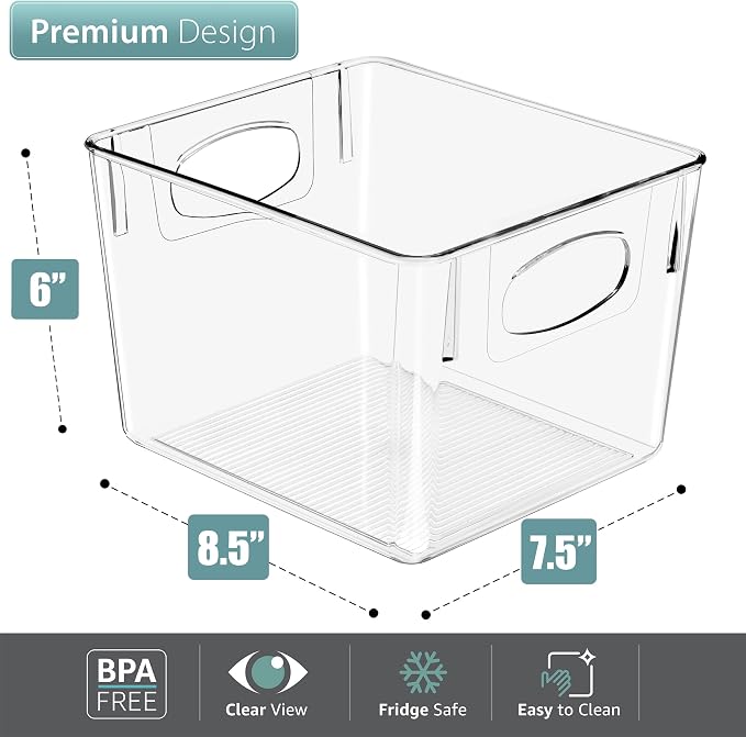 Sorbus 4 Pack Medium Clear Plastic Storage Bins, Refrigerator, Under Sink - Image 5