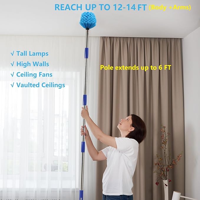 Cobweb Duster with Extension Pole, 6 FT Stainless Steel Pole with Spider Web - Image 2