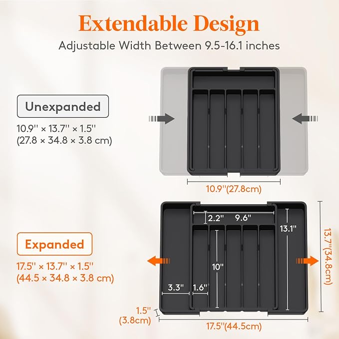 Lifewit Silverware Drawer Organizer, Expandable from 11 to 18 inches, Utensil - Image 4