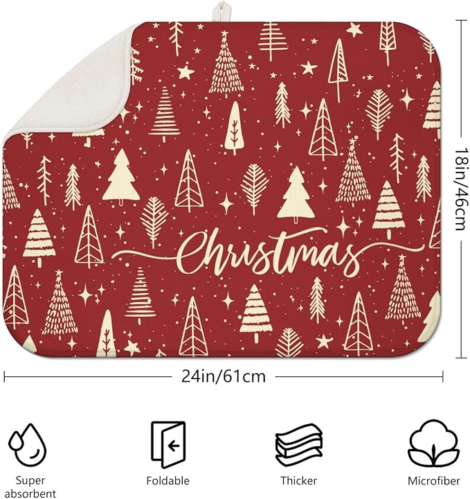 Christmas Kitchen Countertop Dish Drying Mat, Washable Absorbent Countertop - Image 2