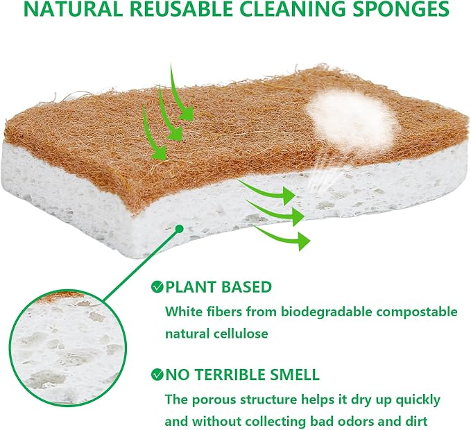 Natural Kitchen Sponges, 12 Pack Non-Scratch Scrubber, Biodegradable - Image 2