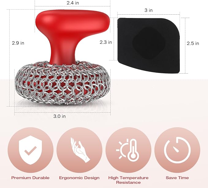 Cast Iron Scrubber | Dish Scrub Brush | 316 Cast Iron Cleaner Chainmail Scrubber - Image 4