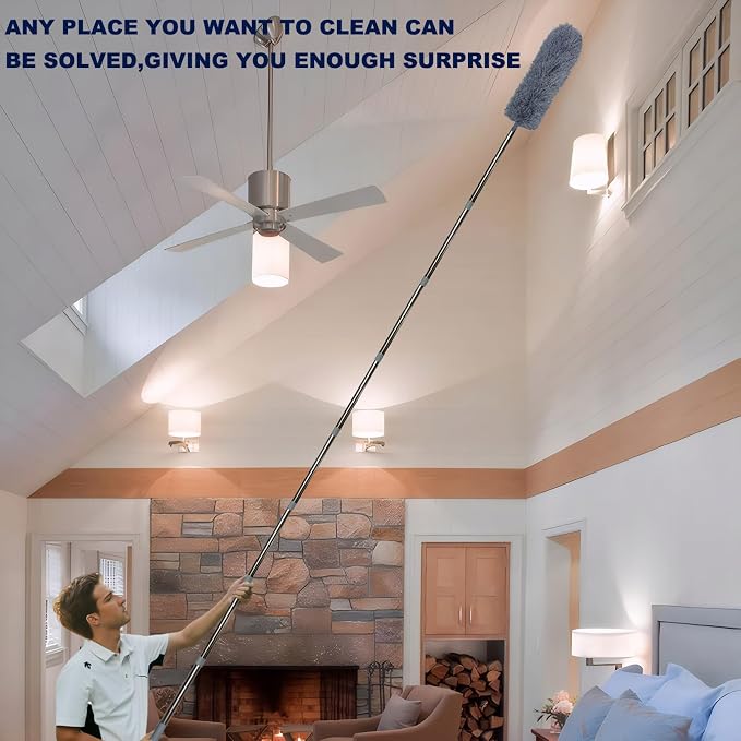 20+ Ft High Reach Ceiling Fan Duster & Cobweb & Corner Brush Duster - Image 7
