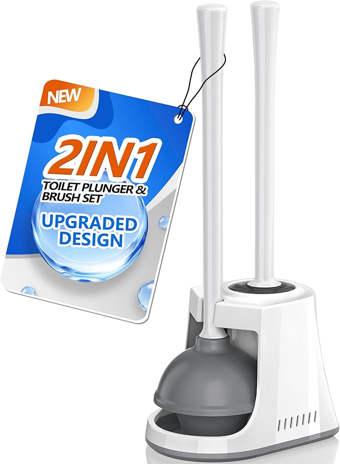 Toilet Plunger and Brush with Holder, Bowl Brush and Heavy Duty Toilet Plunger by LOVLOY