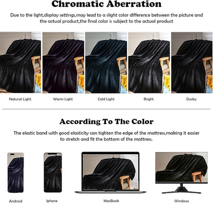 NEWCOSPLAY Super Soft Queen Blanket Black Premium Silky Flannel Fleece Leaves Pattern Lightweight Bed Blanket All Season Use (Black, Queen(90"x90"))